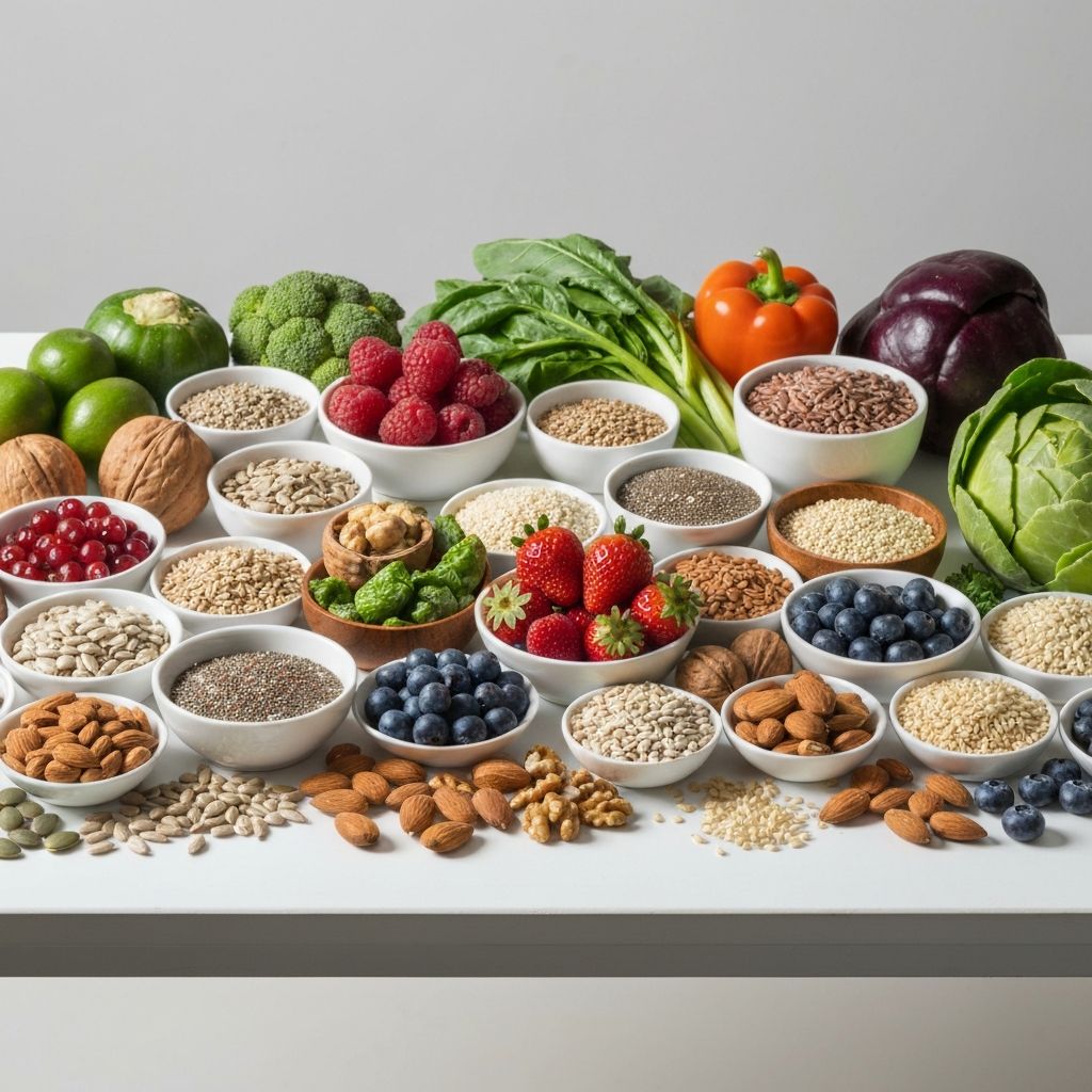 Colorful diverse plant-based foods